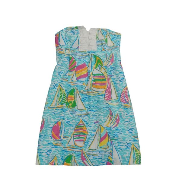 Lilly Pulitzer Dress Size 0 You Gotta Regatta Sailboats Strapless Franco Dress - Picture 1 of 13